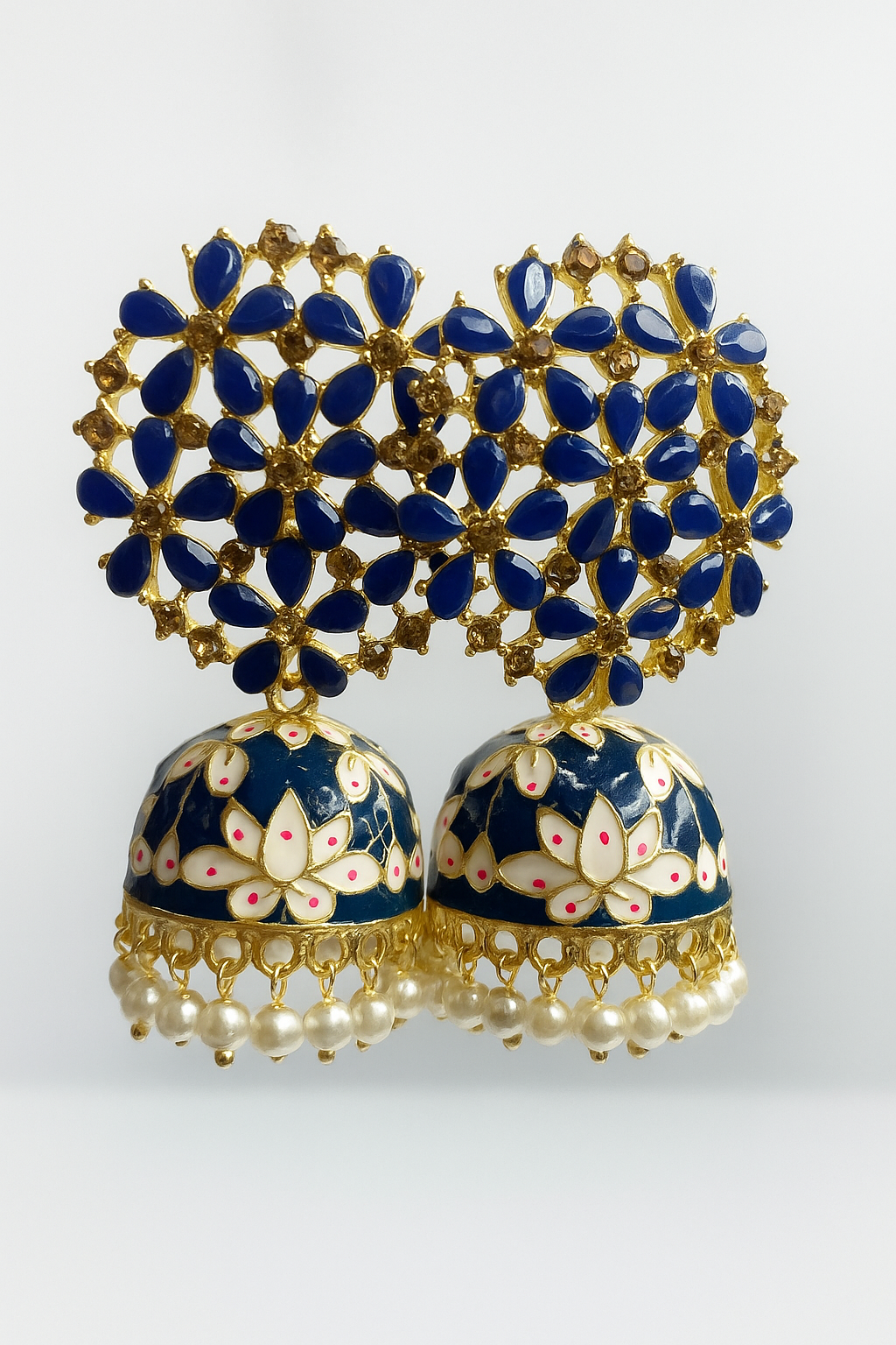 Traditional Ethnic Pearl Drop Jhumka – Pink & Gold