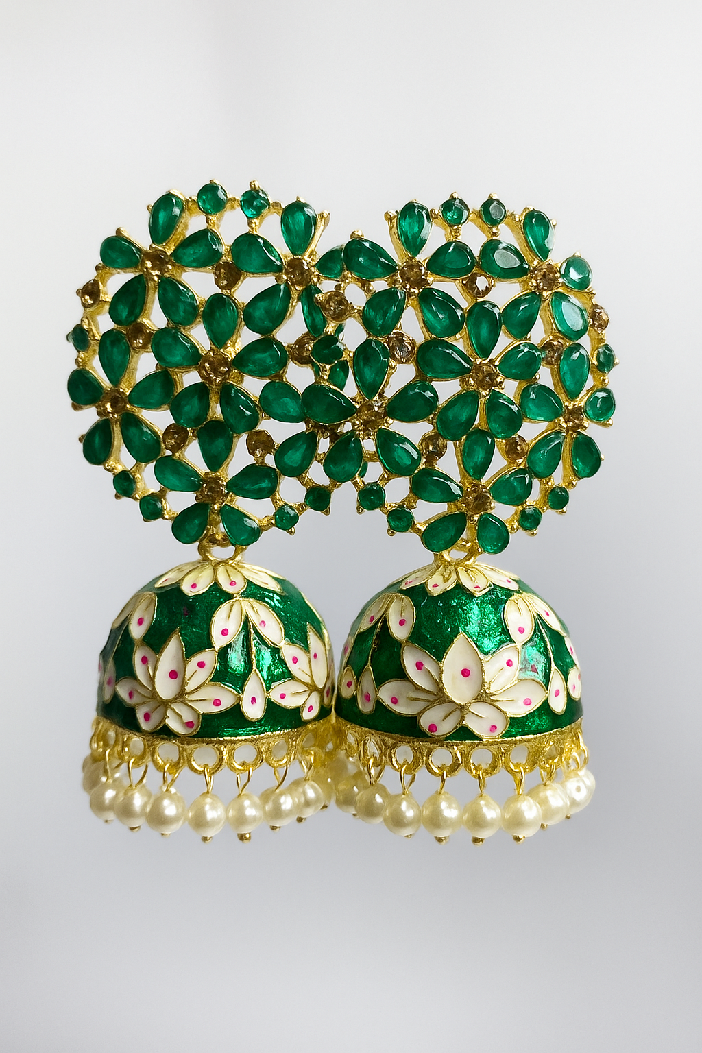 Traditional Ethnic Pearl Drop Jhumka – Pink & Gold