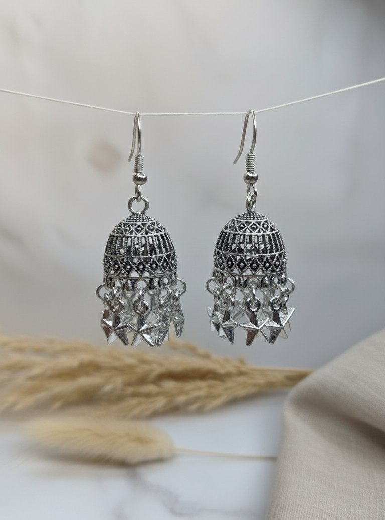 Classic Oxidized Silver Dome Jhumka