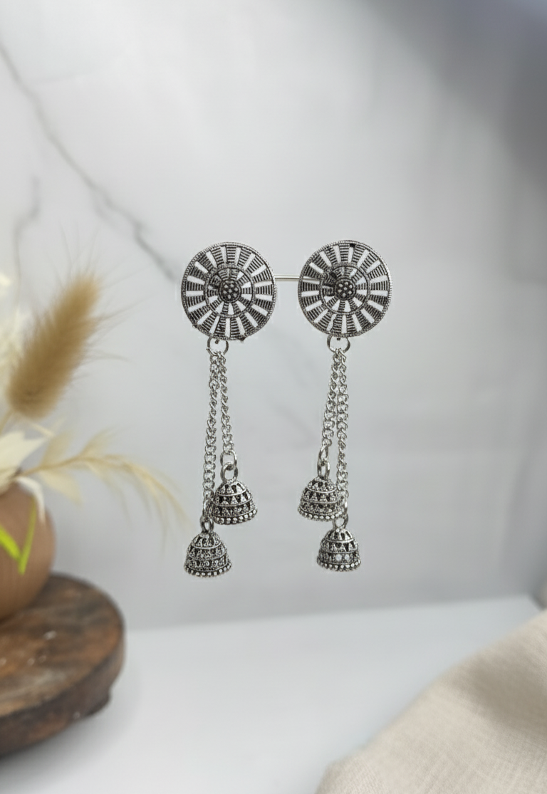 Silver Oxidised Earrings long for Girls and Women